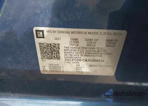 2018 Chevrolet Silverado 1500 1Lt from USA, damaged, VIN 3GCPCREC4JG268916